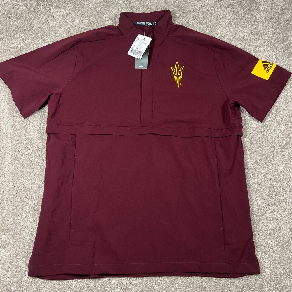 Adidas Mens M Maroon Arizona State Sun Devils Pullover‎ 1/4 Zip SS Jacket NWT